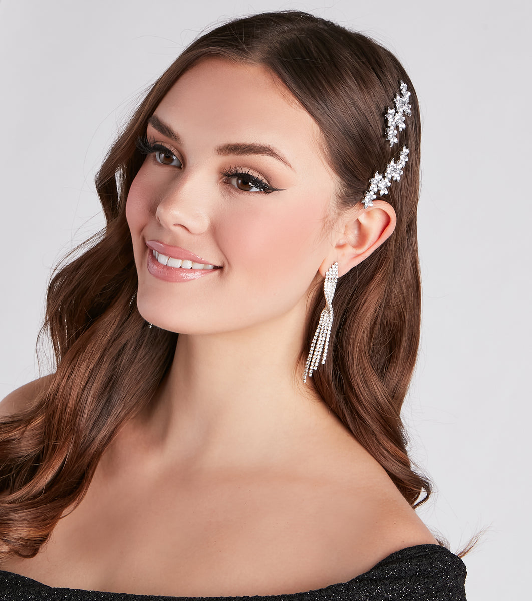 Bloom With Glamour Rhinestone Floral Barrette Set