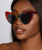 Juicy Rainbow Heart Shaped Sunglasses is a trendy pick to create 2023 festival outfits, festival dresses, outfits for concerts or raves, and complete your best party outfits!