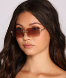 Miss Trendsetter Rimless Rectangle Sunglasses is a trendy pick to create 2023 festival outfits, festival dresses, outfits for concerts or raves, and complete your best party outfits!