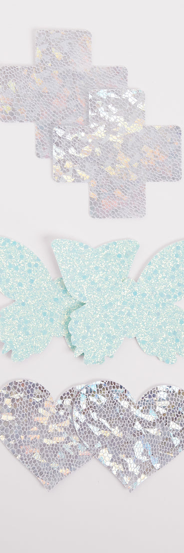 Holographic Three-Pack Nipple Covers is a fire pick to create 2023 festival outfits, concert dresses, outfits for raves, or to complete your best party outfits or clubwear!