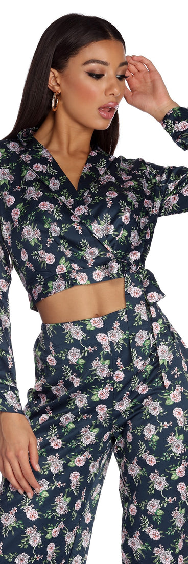 Bloom Out Satin Pajama Crop Top