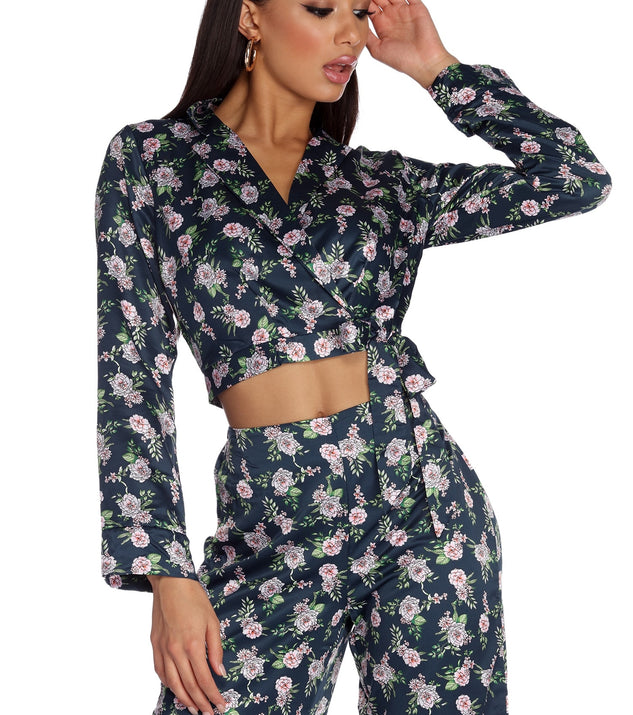 Bloom Out Satin Pajama Crop Top