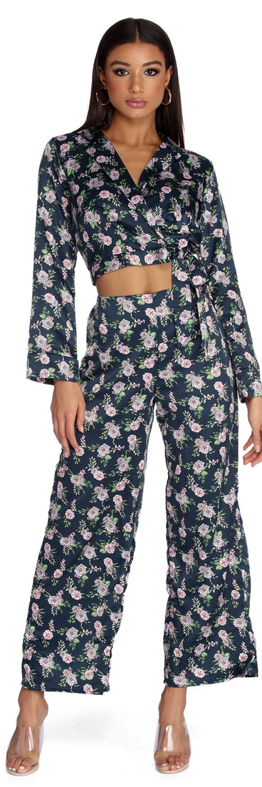 Bloom Out Satin Pajama Crop Top
