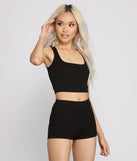 You’ll look stunning in the Ribbed Knit Scoop Neck Pajama Crop Top when paired with its matching separate to create a glam clothing set perfect for parties, date nights, concert outfits, back-to-school attire, or for any summer event!