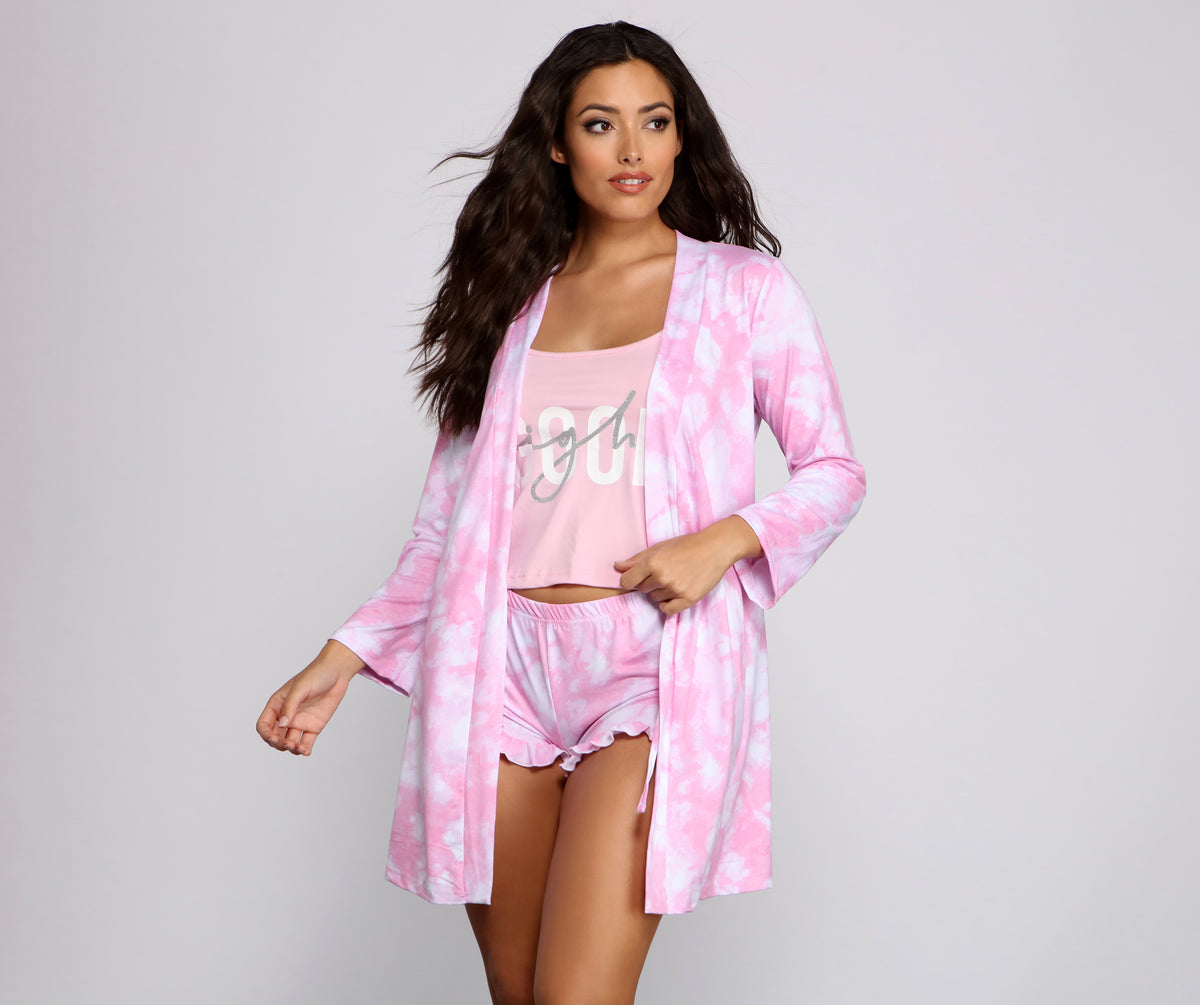 Windsor Cloud 9 Tie Dye Robe and Pajama Cami With Shorts Set