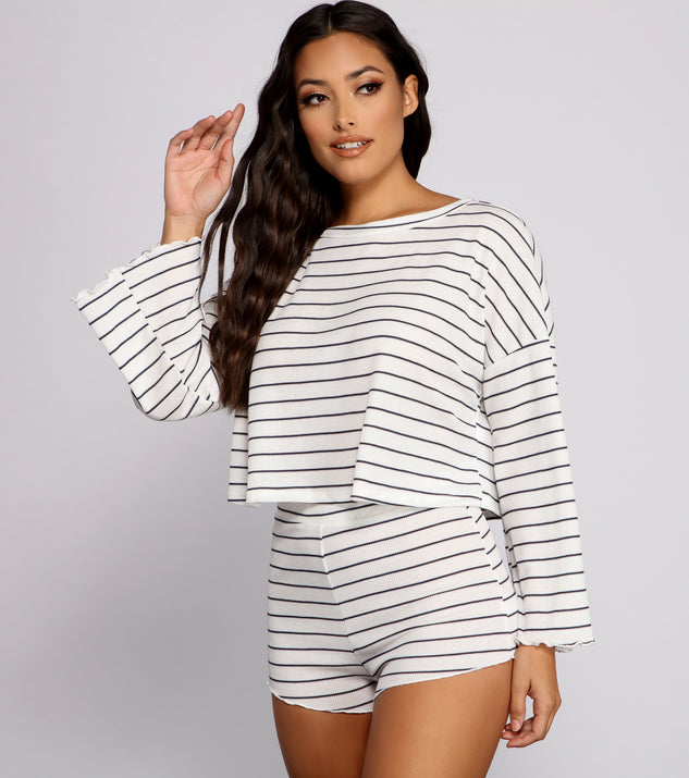 You’ll look stunning in the Long Sleeve Stripped Pajama Top when paired with its matching separate to create a glam clothing set perfect for parties, date nights, concert outfits, back-to-school attire, or for any summer event!