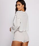 You’ll look stunning in the Long Sleeve Stripped Pajama Top when paired with its matching separate to create a glam clothing set perfect for parties, date nights, concert outfits, back-to-school attire, or for any summer event!
