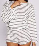 You’ll look stunning in the Long Sleeve Stripped Pajama Top when paired with its matching separate to create a glam clothing set perfect for parties, date nights, concert outfits, back-to-school attire, or for any summer event!
