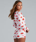 Bedtime Kiss Lip Print Pajama Romper provides essential lift and support for creating your best summer outfits of the season for 2023!