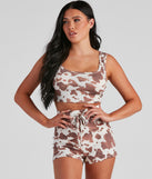 You’ll look stunning in the Howdy Cow Print Pajama Top when paired with its matching separate to create a glam clothing set perfect for parties, date nights, concert outfits, back-to-school attire, or for any summer event!