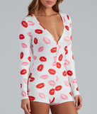 Kiss Kiss Lip Print Pajama Romper provides a stylish start to creating your best summer outfits of the season with on-trend details for 2023!