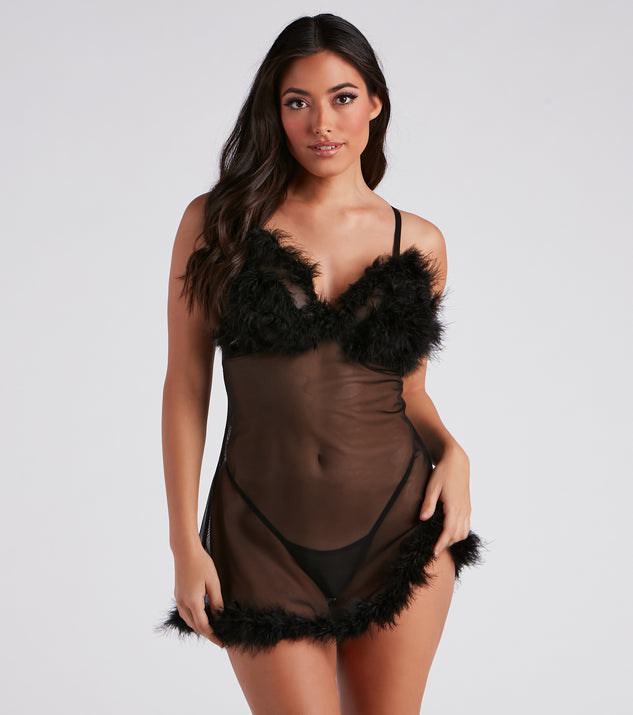 Such A Flirt Feather Trim Babydoll Dress And Panty Set provides essential lift and support for creating your best summer outfits of the season for 2023!