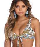 Cream Floral Animation Bikini Top