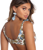 Cream Floral Animation Bikini Top