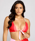 Color Block Tie Front Swim Top