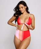 Color Block Tie Front Swim Top