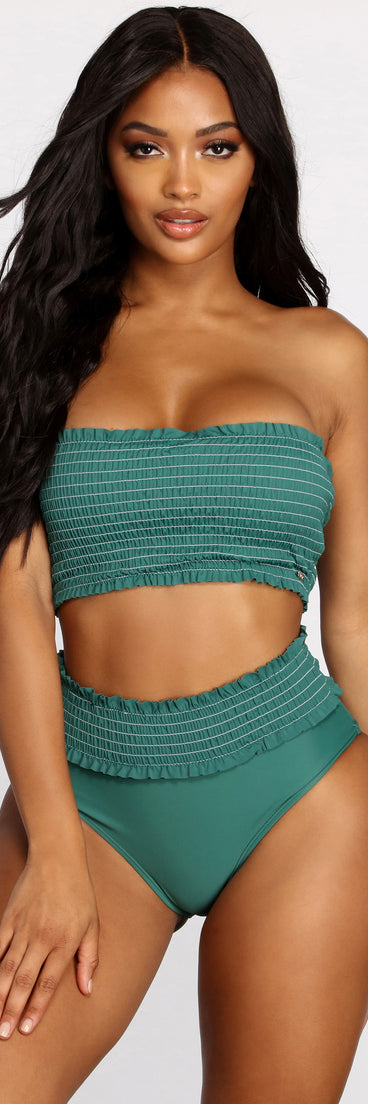 Oceanside Forever Smocked Emerald Bandeau Swim Top