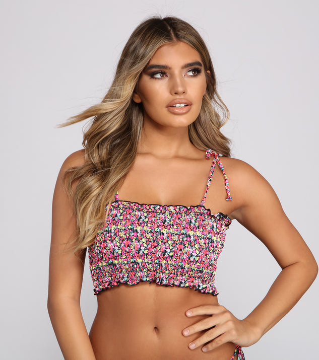 Flirty In Floral Smocked Swim Top