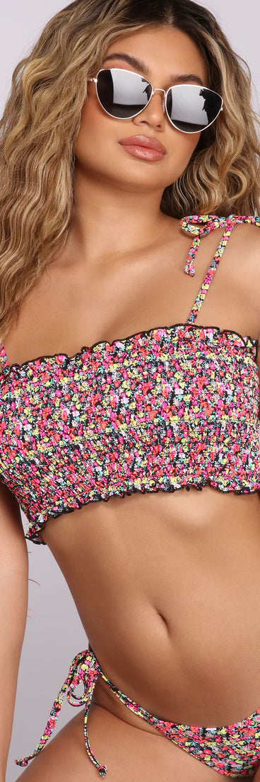 Flirty In Floral Smocked Swim Top