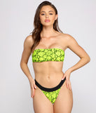 Neon Snake Print High Rise Bikini Bottoms for 2022 festival outfits, festival dress, outfits for raves, concert outfits, and/or club outfits