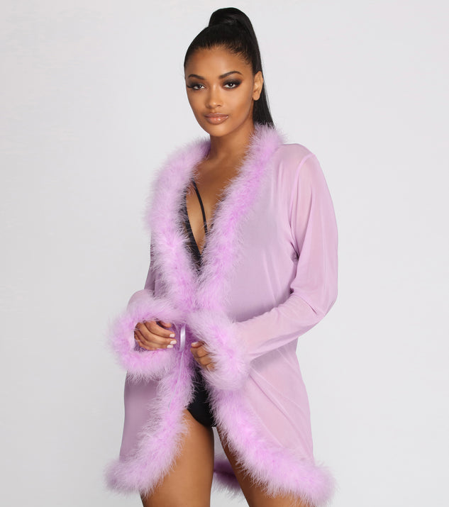mesh dressing gown with fur trim So Seductive Short Mesh Robe