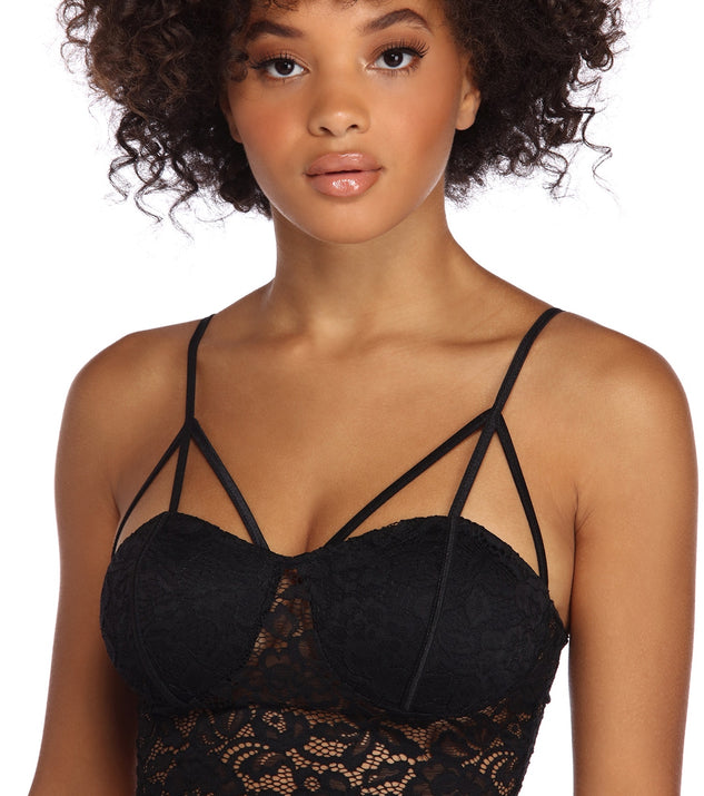 Caged In Lace Long Line Bralette