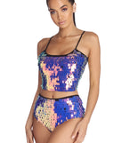 Iridescent Glow Sequin Fringe Cami for 2022 festival outfits, festival dress, outfits for raves, concert outfits, and/or club outfits