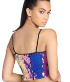 Iridescent Glow Sequin Fringe Cami for 2022 festival outfits, festival dress, outfits for raves, concert outfits, and/or club outfits