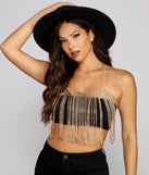 Dazzle And Glow Rhinestone Fringe Bra is a trendy pick to create 2023 festival outfits, festival dresses, outfits for concerts or raves, and complete your best party outfits!