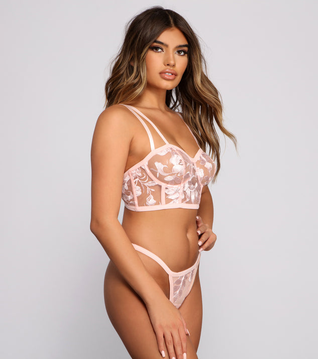mesh and lace lingerie set with thongs and a bra with a center