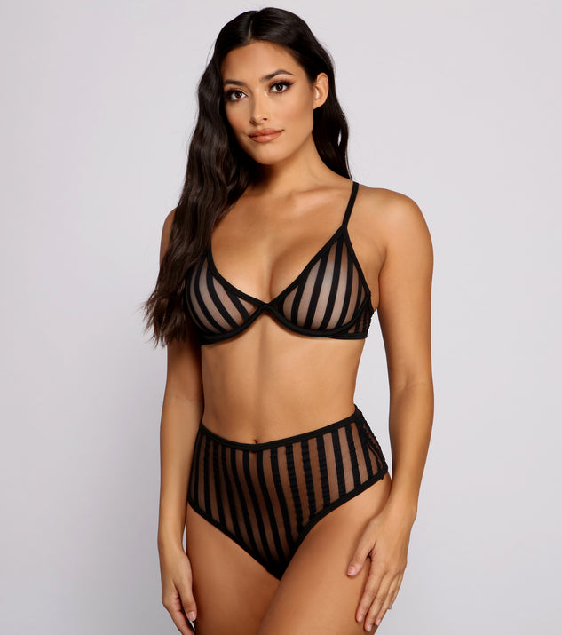 Striped and Sultry Mesh Bra and Panty Set