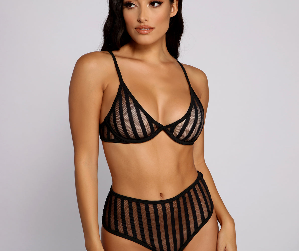 Windsor Striped and Sultry Mesh Bra Panty Set