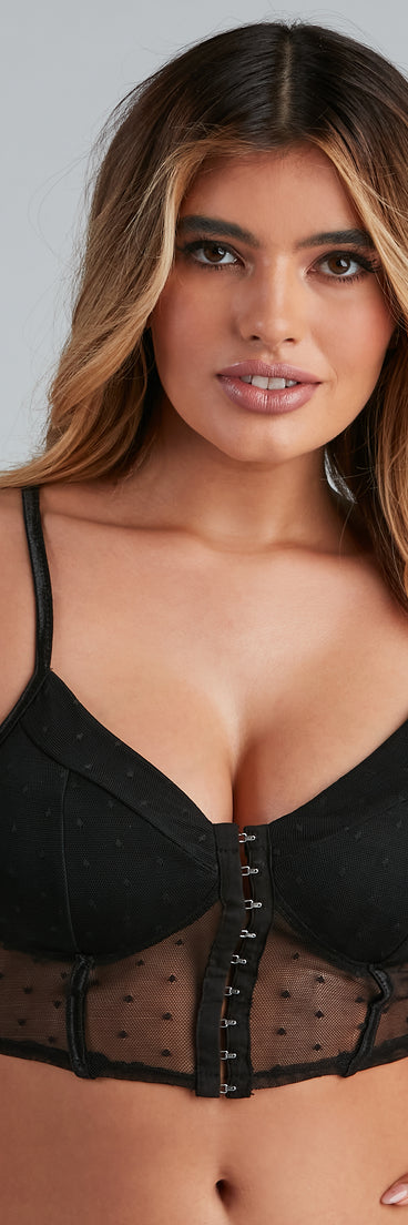 Chic Spotted Mesh Dot Longline Bralette provides essential lift and support for creating your best summer outfits of the season for 2023!