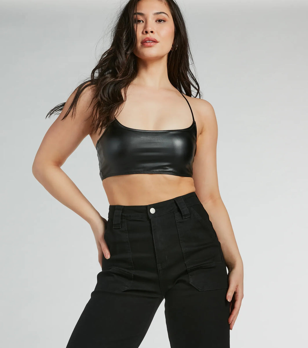 The Moment Scoop Neck Faux Leather Bralette