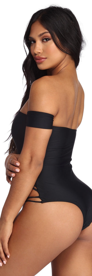 Off The Shoulder Strappy Swimsuit