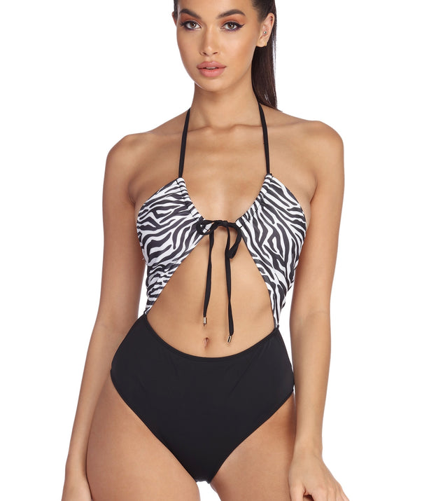 Zebra The Party Tie Front Swimsuit