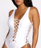 Laced Up and Ready One Piece Swimsuit is a trendy pick to create 2023 festival outfits, festival dresses, outfits for concerts or raves, and complete your best party outfits!