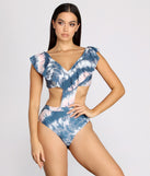 Flounce With Me Off Shoulder Tie Dye One Piece Swimsuit