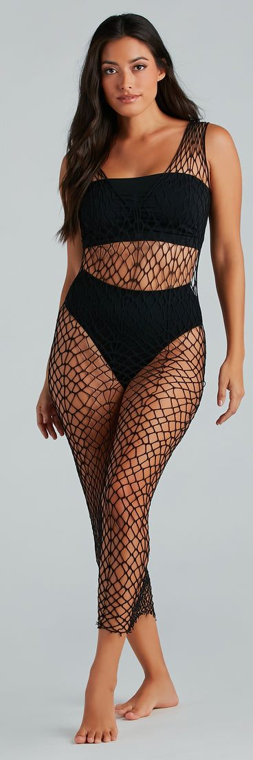 Stylishly-Sheer Long Fishnet Coverup Dress