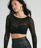 Such A Slay Long Sleeve Sheer Textured Knit Crop Top is a fire pick to create a concert outfit, 2024 festival looks, outfits for raves, or to complete your best party outfits or clubwear!