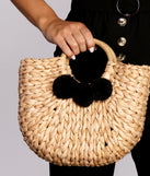 Pom Pom Straw Tote Bag