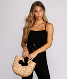 Pom Pom Straw Tote Bag