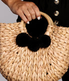 Pom Pom Straw Tote Bag