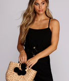 Pom Pom Straw Tote Bag