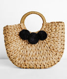 Pom Pom Straw Tote Bag