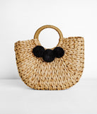 Pom Pom Straw Tote Bag