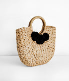 Pom Pom Straw Tote Bag