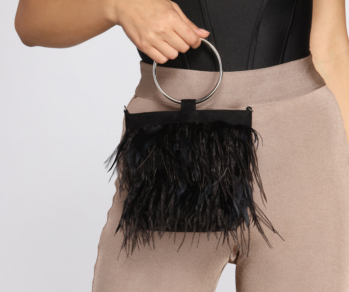 Feather Detail O-Ring Handle Bag