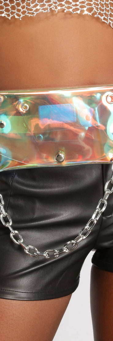 Holographic Shine Chain Fanny Belt Bag is a trendy pick to create 2023 festival outfits, festival dresses, outfits for concerts or raves, and complete your best party outfits!