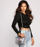 Clear Holographic Snake Trim Crossbody for 2022 festival outfits, festival dress, outfits for raves, concert outfits, and/or club outfits